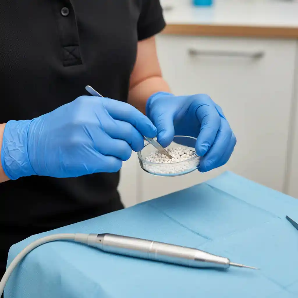 Cirugía guiada con férula 3D para implantes en casos de poco hueso, enfatizando precisión y estabilidad.